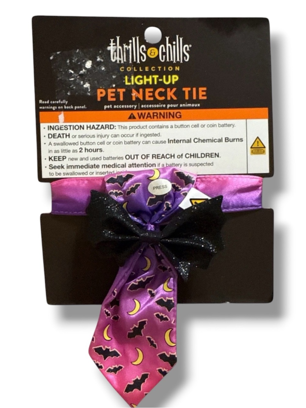 Thrills & Chills Halloween Light-Up Dog Neck Tie Bat Print Pet Costume NWT